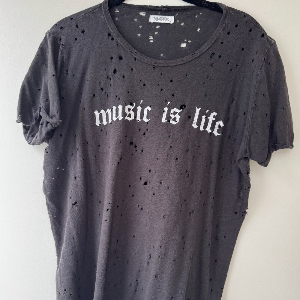 Lauren Moshi Music Is Life Distressed Tee